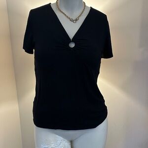 Michael Kors Black Short Sleeve V-Neck Top